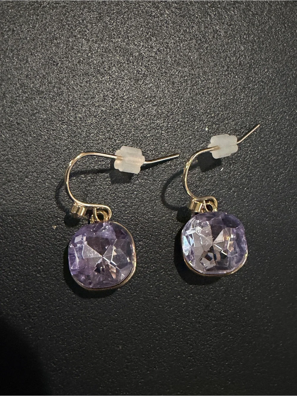 Avon Women’s Jewelry Gold Drop Earrings with Light Purple Gemstones NWOT